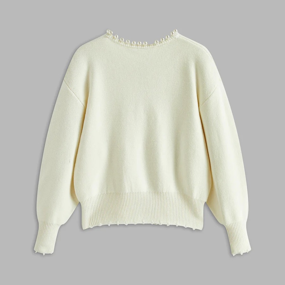 Commense Pearl Trim Ripped Hem Cardigan - Picture 6 of 7